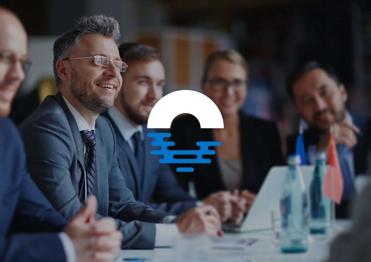 Calmwater mark over a team meeting