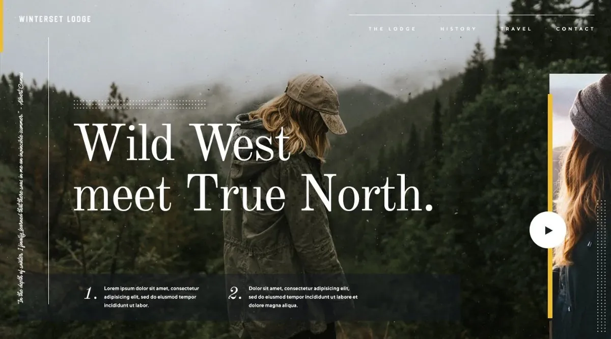 Winterset Lodge homepage reading Wild West meets True North