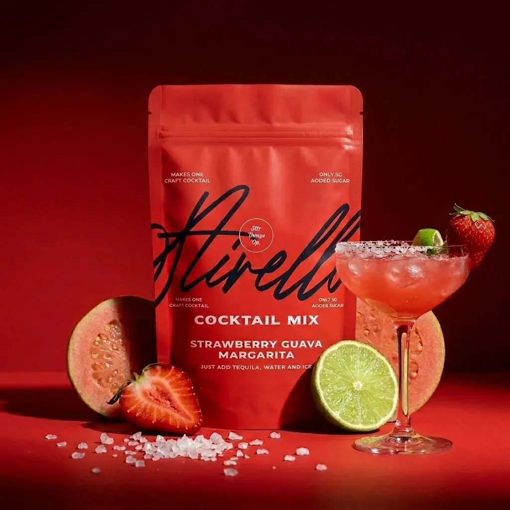 Stirello strawberry guava margarita mix pouch with fruit