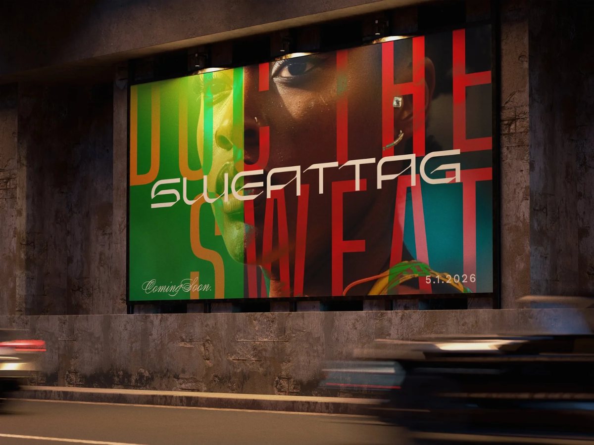 Sweat Tag billboard on a city street
